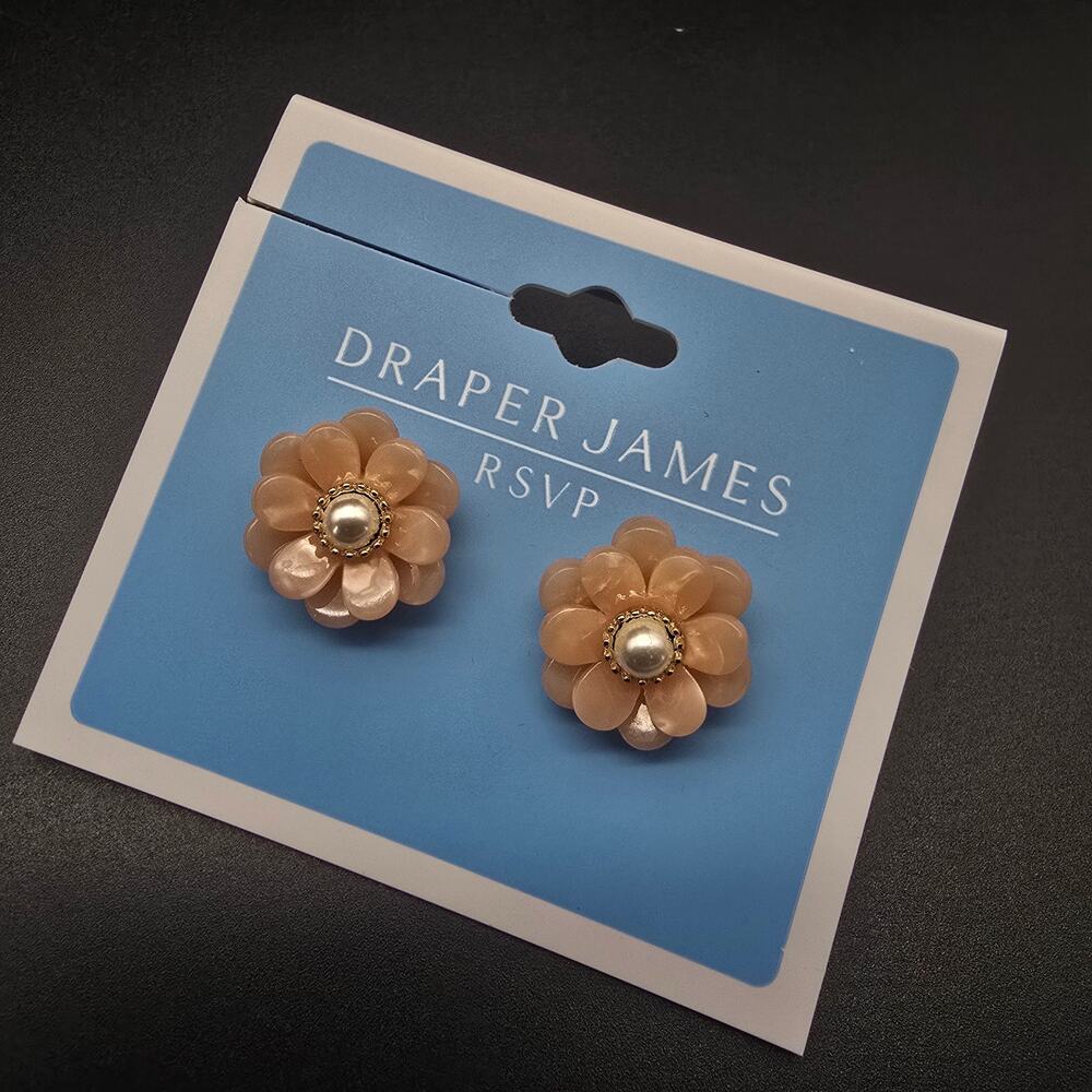 Draper James Peach Acrylic Flower Stud Earrings NWT On Card